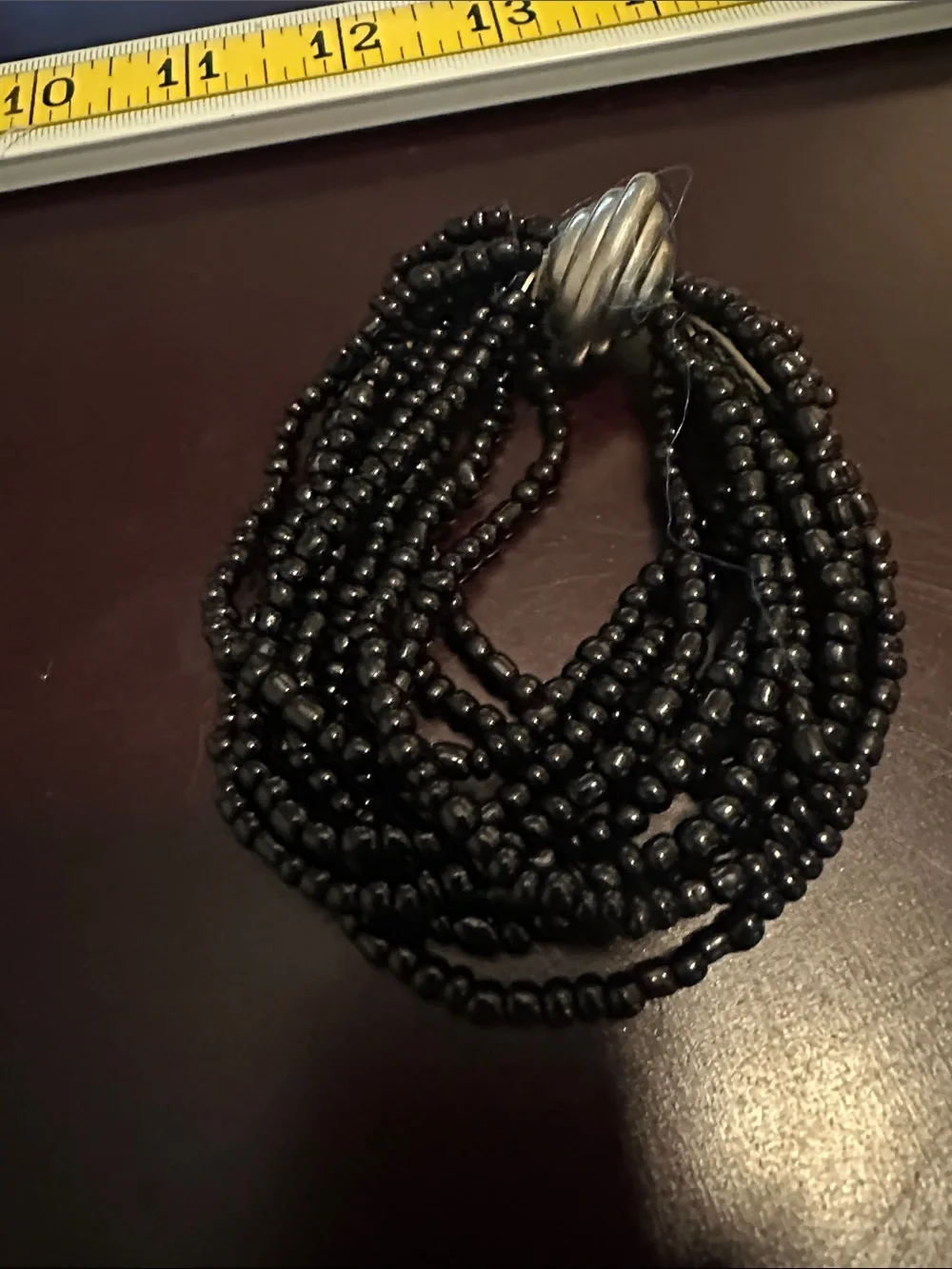 Multi-Strand Black Beaded Bracelet with Silver-Tone Accent